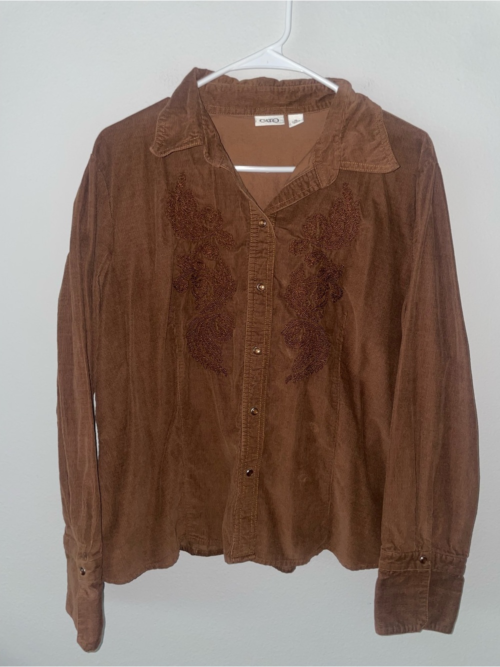 Women's cotton Western/Rodeo Rustic XL Cato Brown Pearl Snap Button Up Shirt